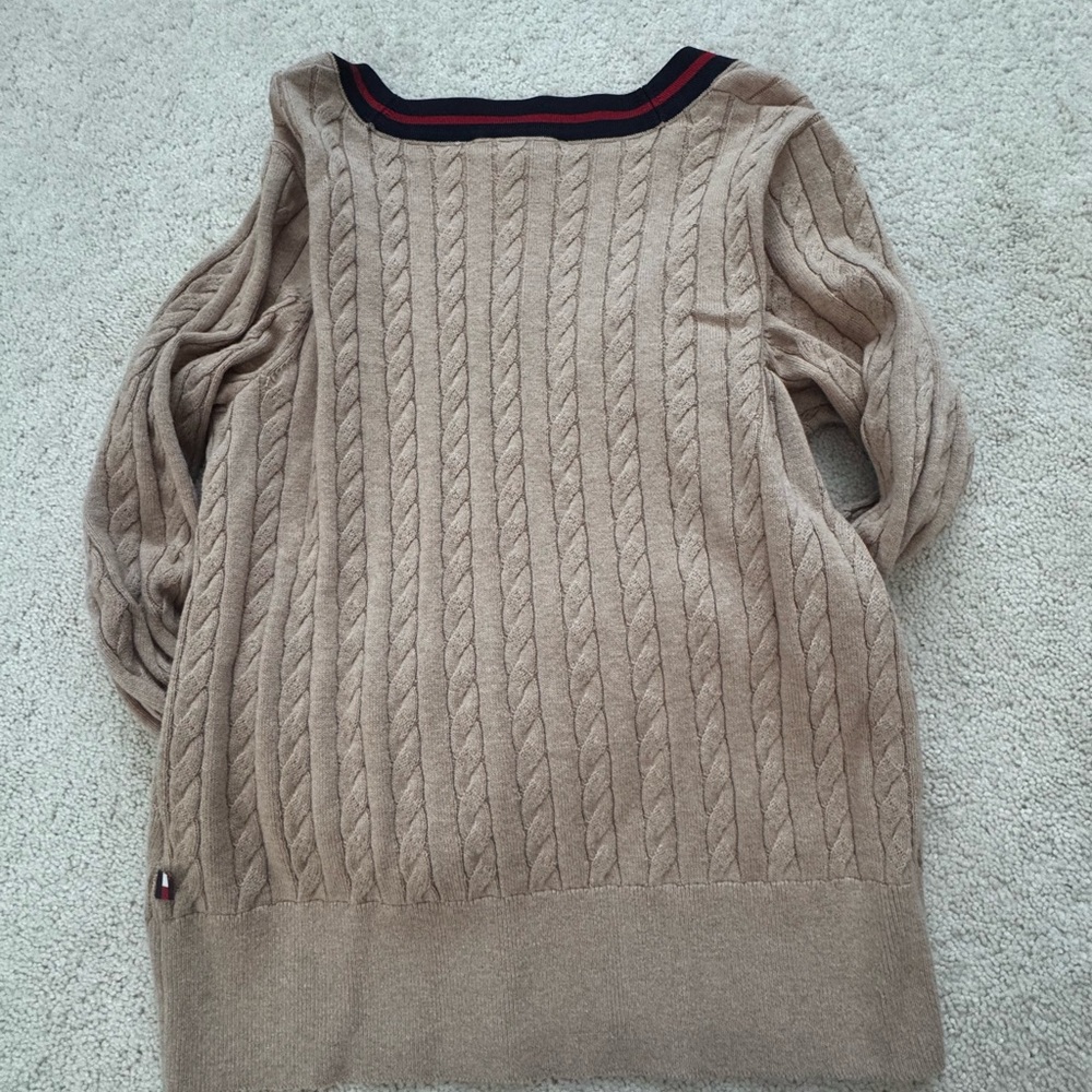 Tommy Hilfiger Tan V-Neck Cable Knit Sweater - Picture 5 of 7